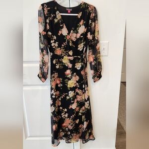 Vince Camuto Black Maxi Wrap Dress with Pink & Green Floral Print